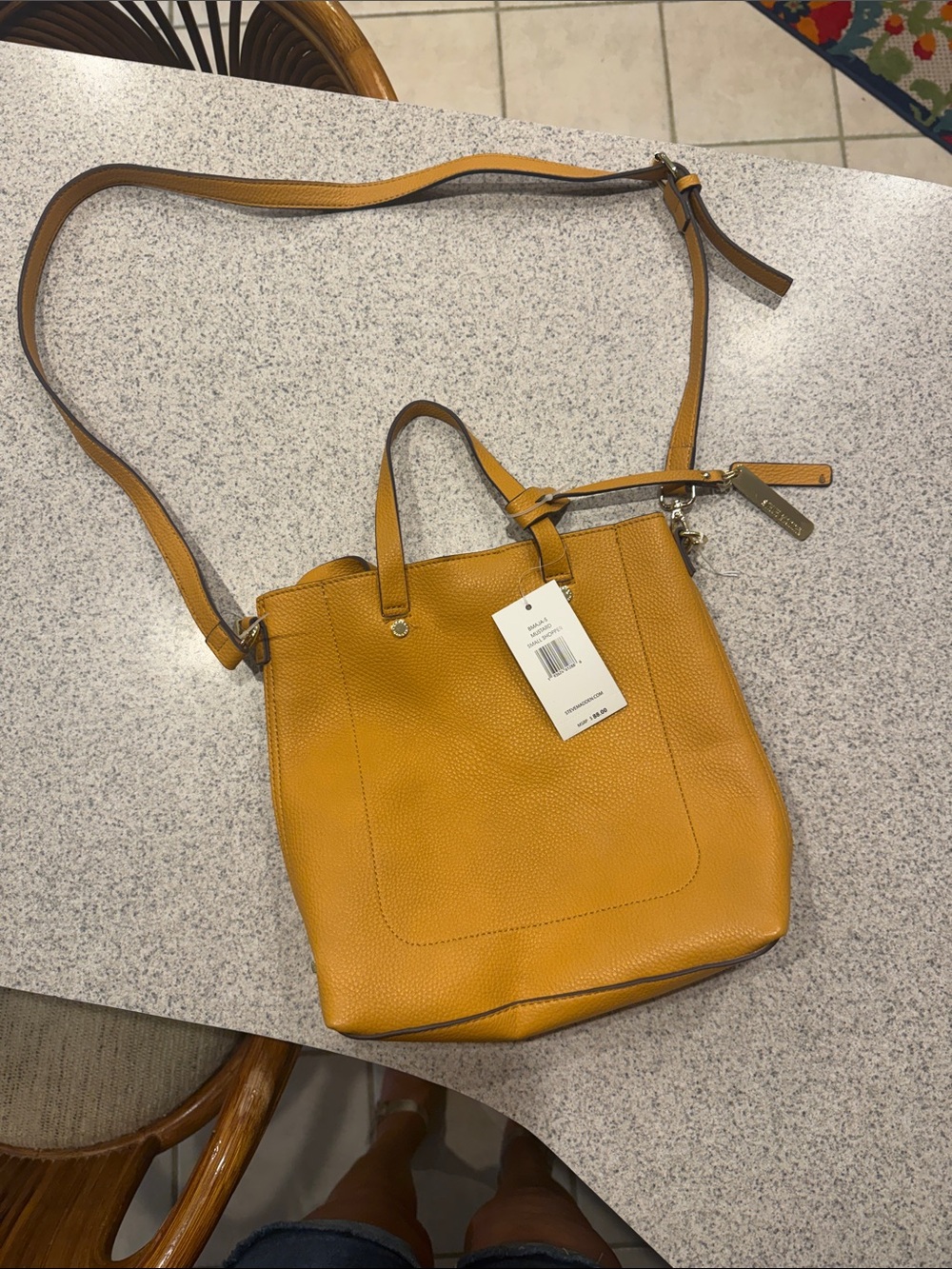 Steve Madden Mustard Yellow Leather Crossbody Tote NWT